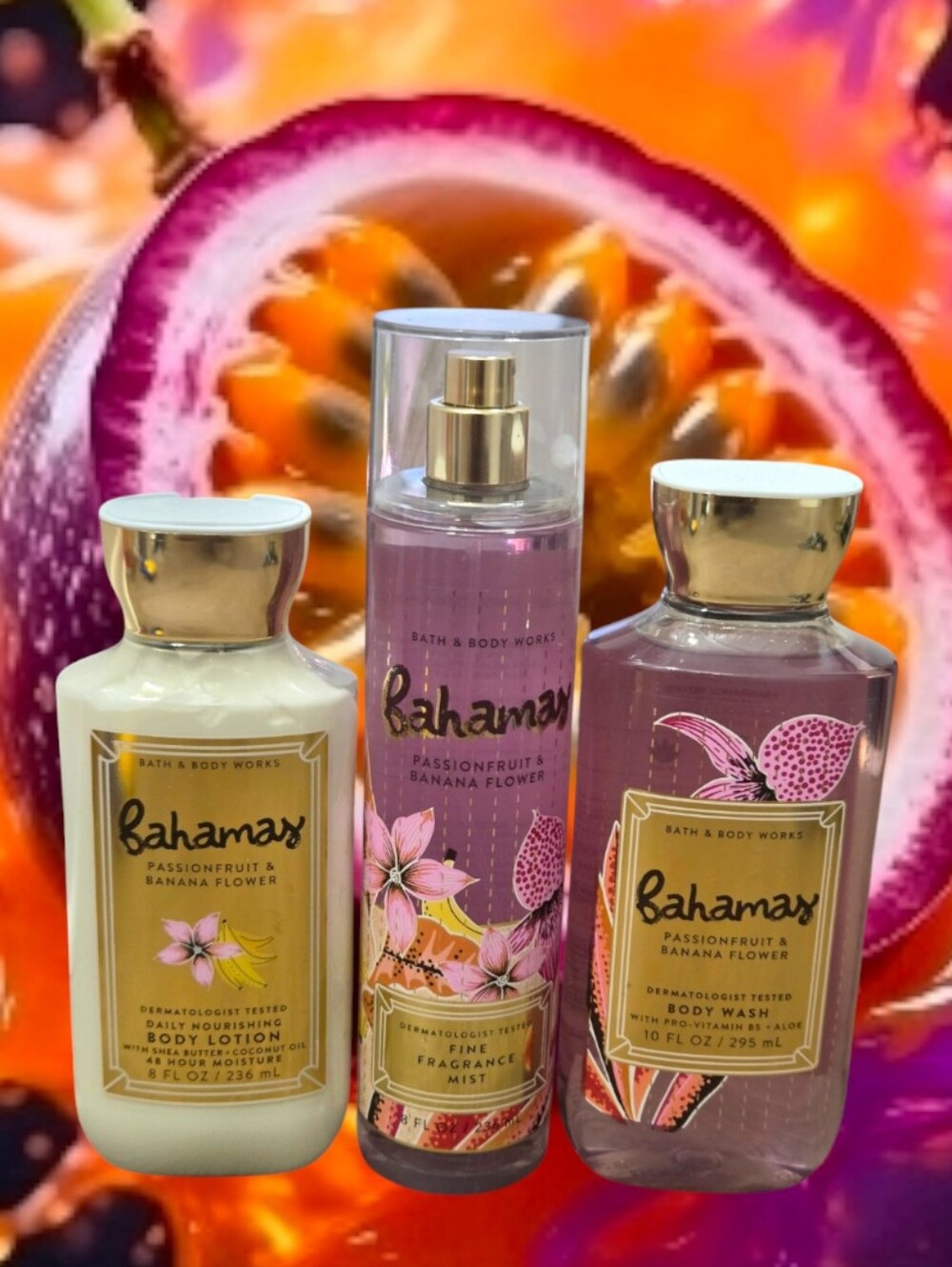 Bath & Body Works Ladie's Bahamas Passionfruit & Banana Flower Set